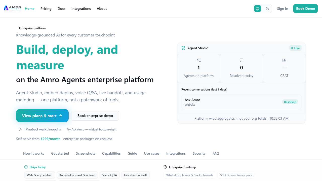 AmroAgents Build, deploy, and measure platform overview
